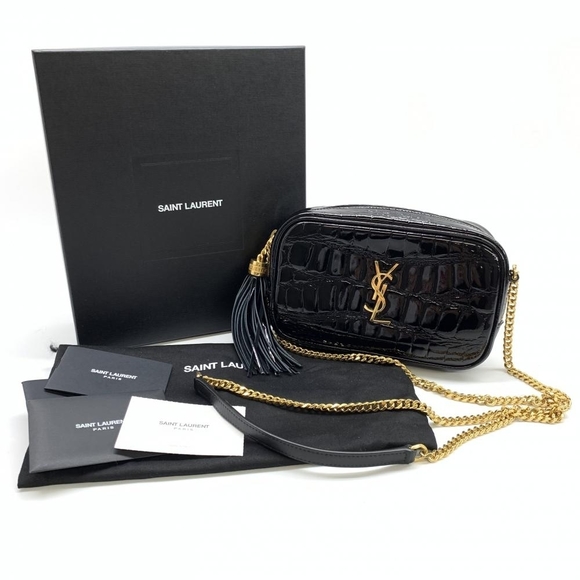 Saint Laurent LOU Mini Bag Fringe Enamel Shoulder Bag Black - Picture 10 of 10